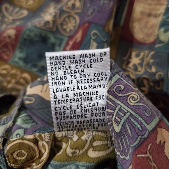 Silks VTG 80s 90s Egyptian Hieroglyph Long Sleeve Mock Blouse Womens Size M Top - Picture 10 of 13